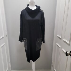 Joseph Ribkoff Black Midi Dress with Black Faux-leather Accents